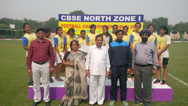 Mr Sanjay (Manager), Mrs. Krishna (Principal), Mr V.P Panchal (Chairman) of National Victor with Mr Sahota (CBSE, Observer) with the Winners